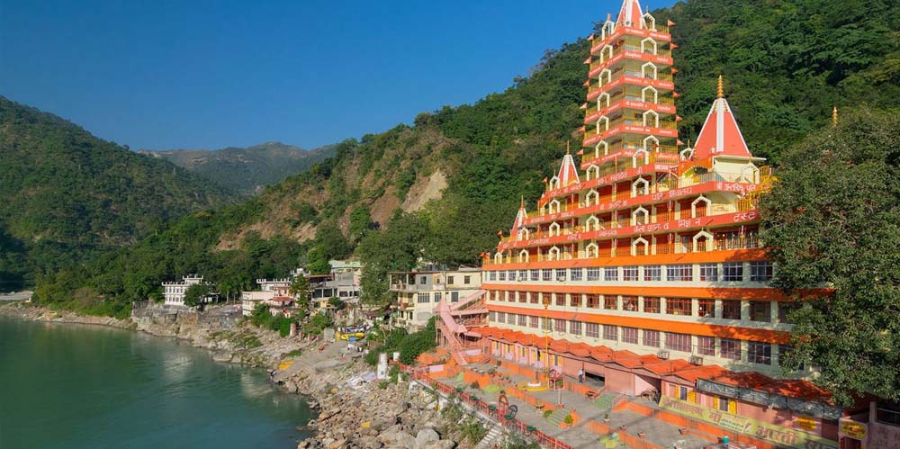 13-story Trayambakeshwar Temple (Tera Manzil) by the Ganges in Rishikesh